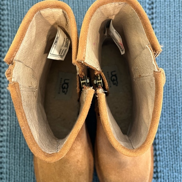 Womens UGG LAYNE Fringe Distressed Leather Chestnut Boots Sz 7 Rustic Cozy Fur - Picture 4 of 7